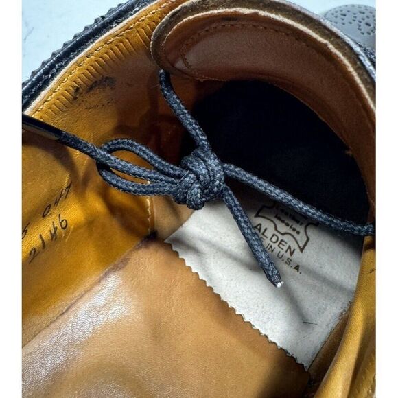 Alden USA 2146 Shell Cordovan Medallion Tip Blucher Black Leather Men’s Size 9 D - Picture 8 of 9